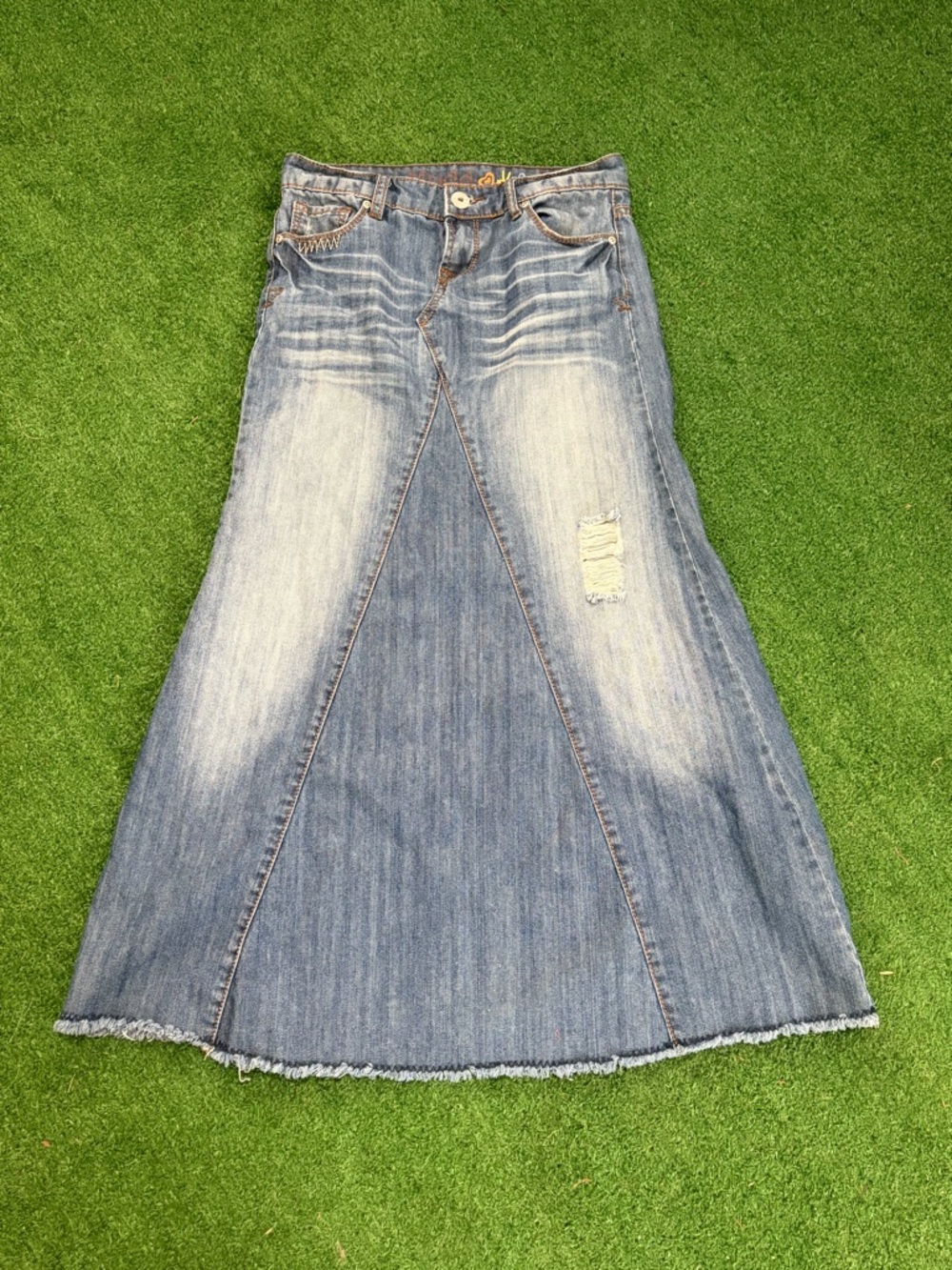 Mudd Light Blue Denim Jean skirt with Printed Waistband